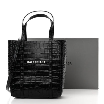 Balenciaga Shiny Calfskin Logo Crocodile Embossed XXS Everyday Tote Black 14 of 14