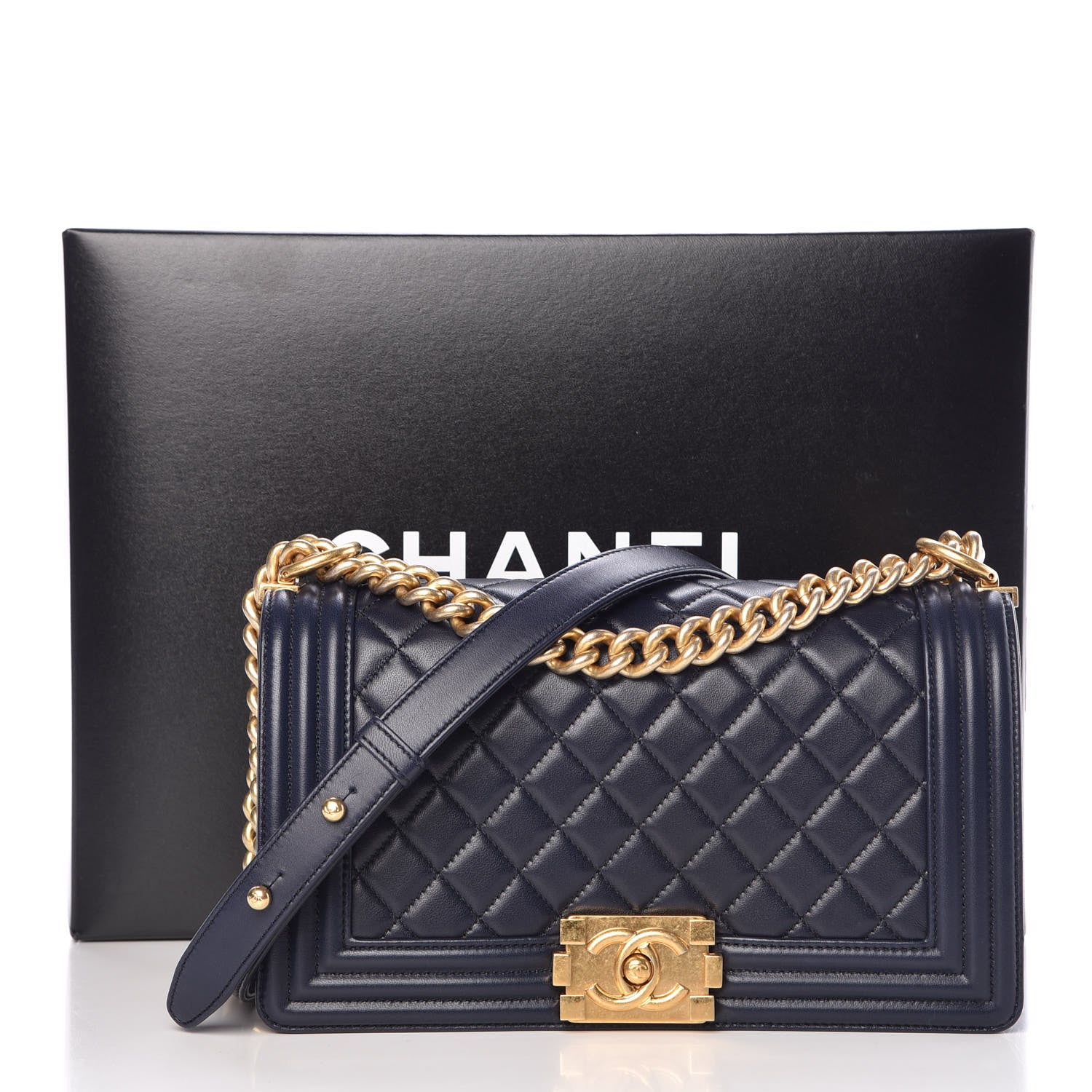 Chanel Lambskin Quilted Medium Boy Flap Dark Navy 10 of 10