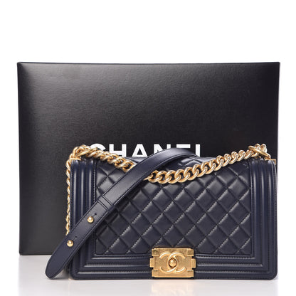 Chanel Lambskin Quilted Medium Boy Flap Dark Navy 10 of 10