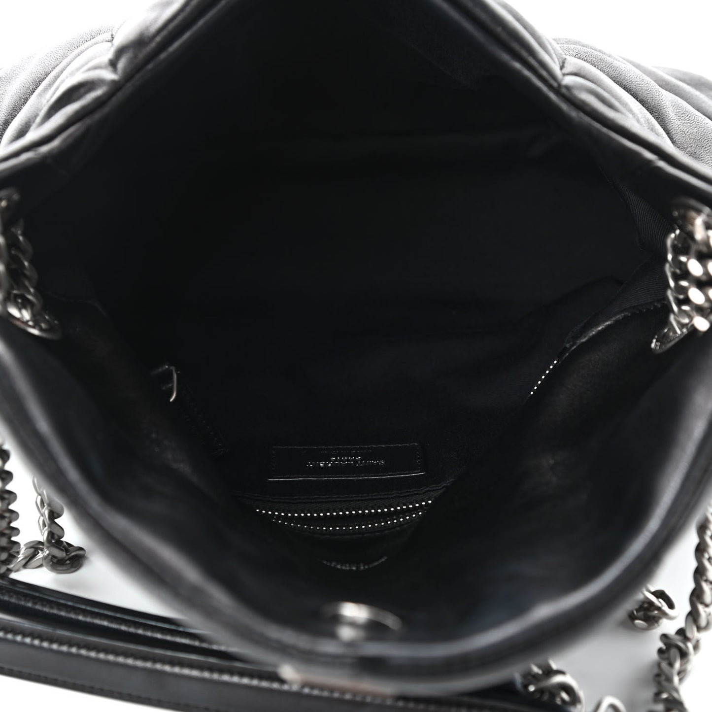 Lambskin Quilted Small Loulou Puffer Monogram Chain Satchel Black