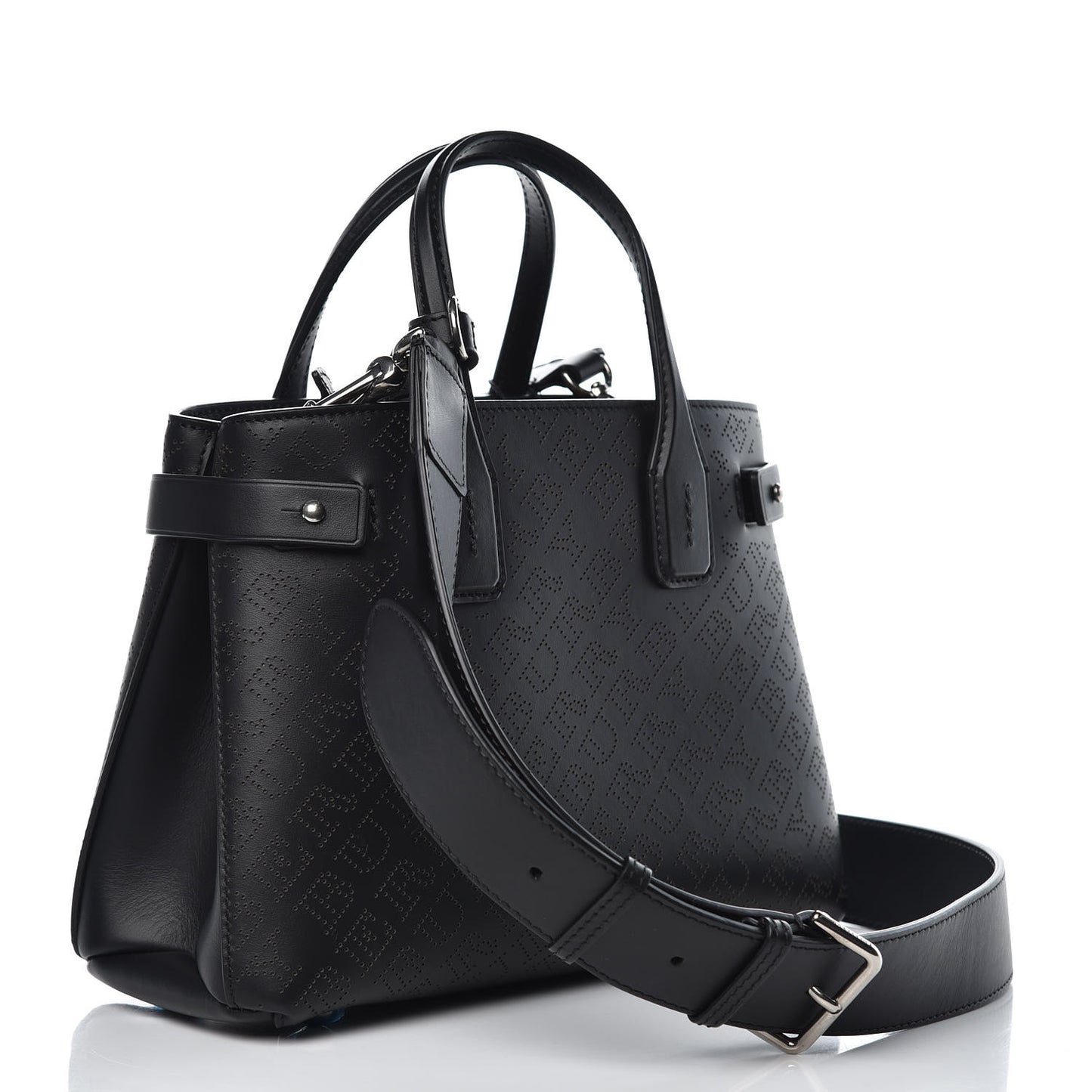 Calfskin Perforated Small Banner Tote Black