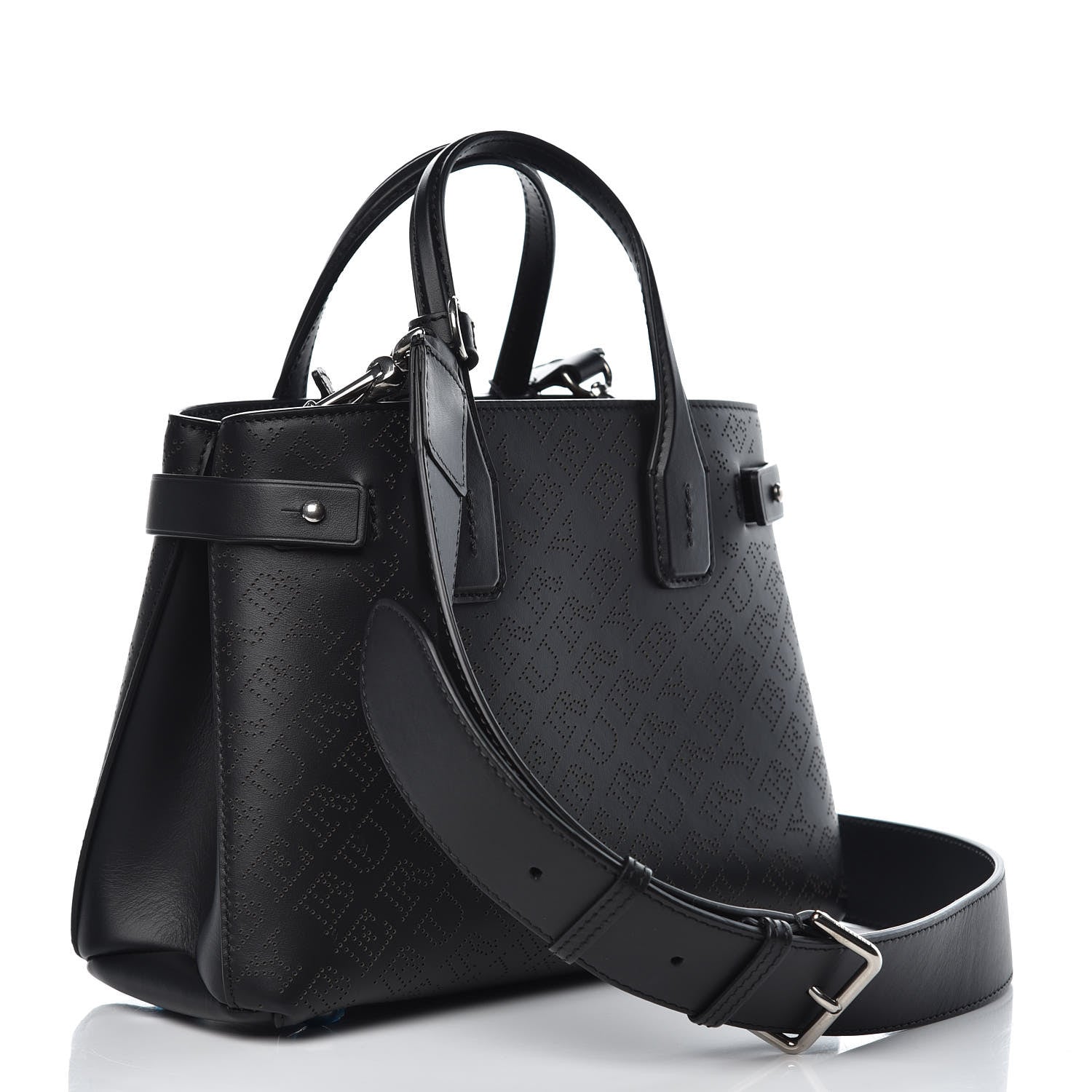 Burberry Calfskin Perforated Small Banner Tote Black 3 of 8
