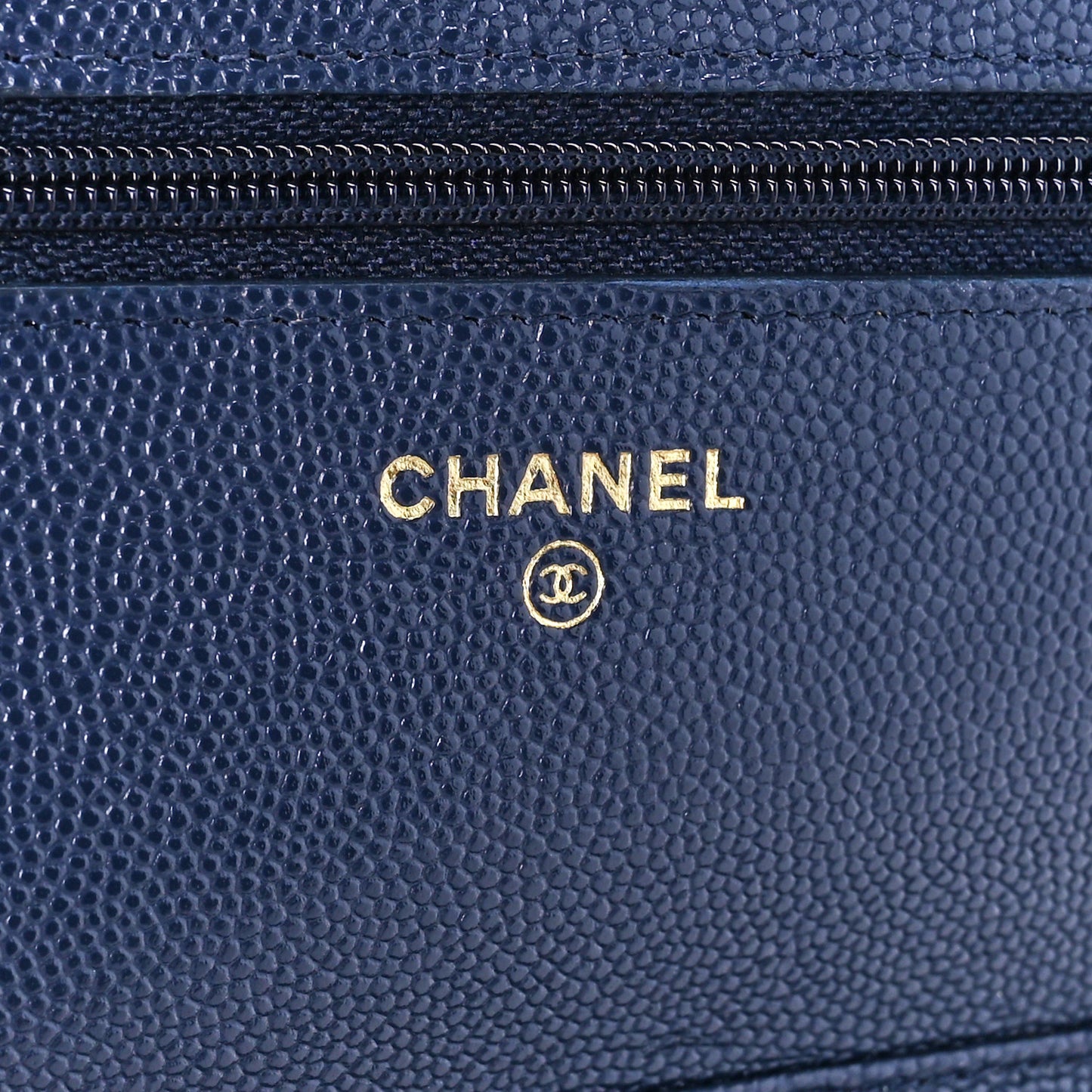 Caviar Quilted Wallet on Chain WOC Navy Blue