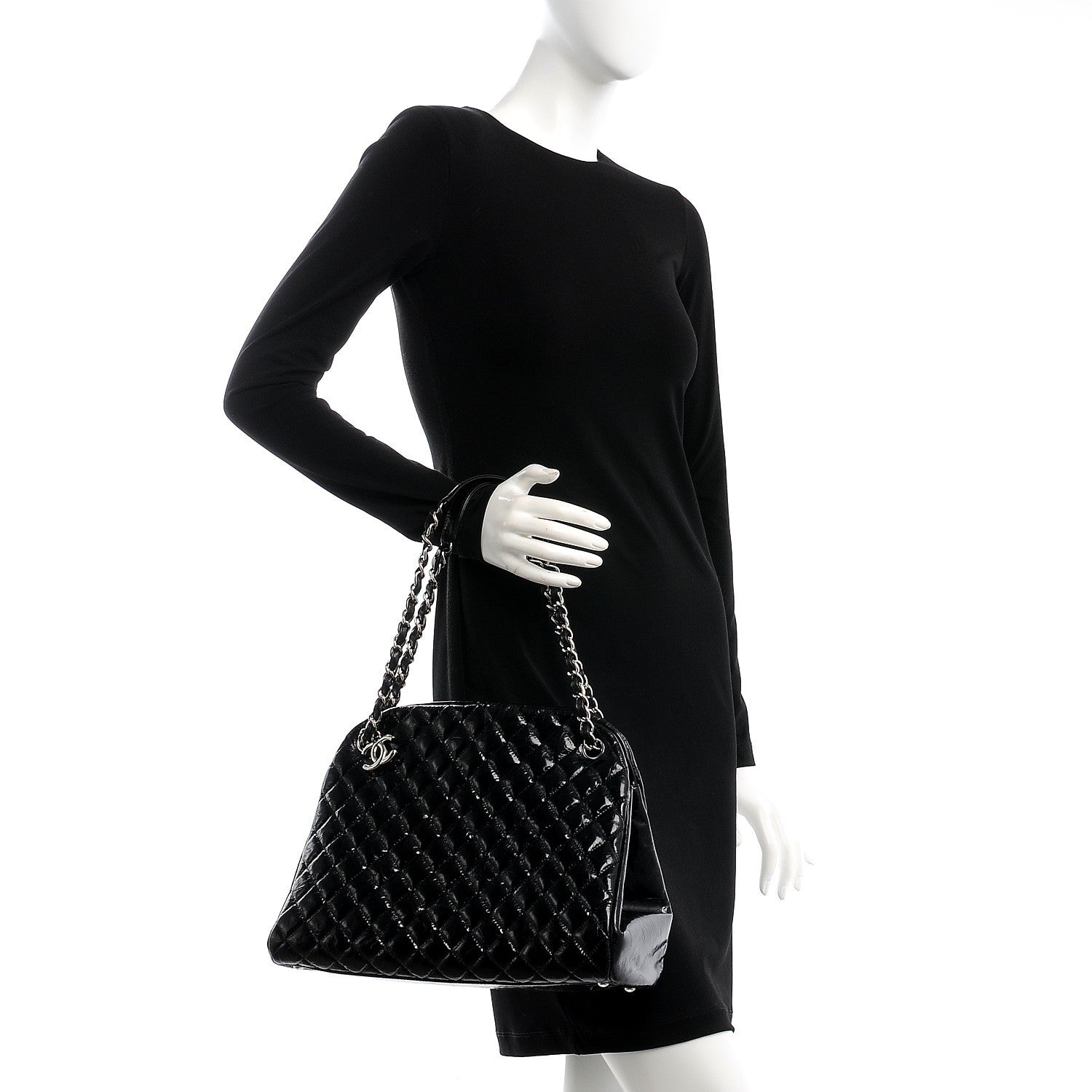 Chanel Glazed Calfskin Quilted Large Just Mademoiselle Bowling Bag Black 2 of 9