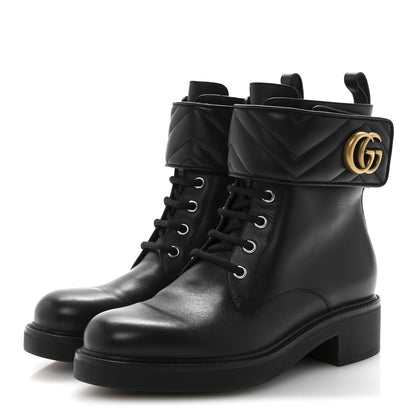 Gucci Flores Calfskin Nappa Matelasse GG 40mm Ankle Boots 37.5 Black 4 of 10