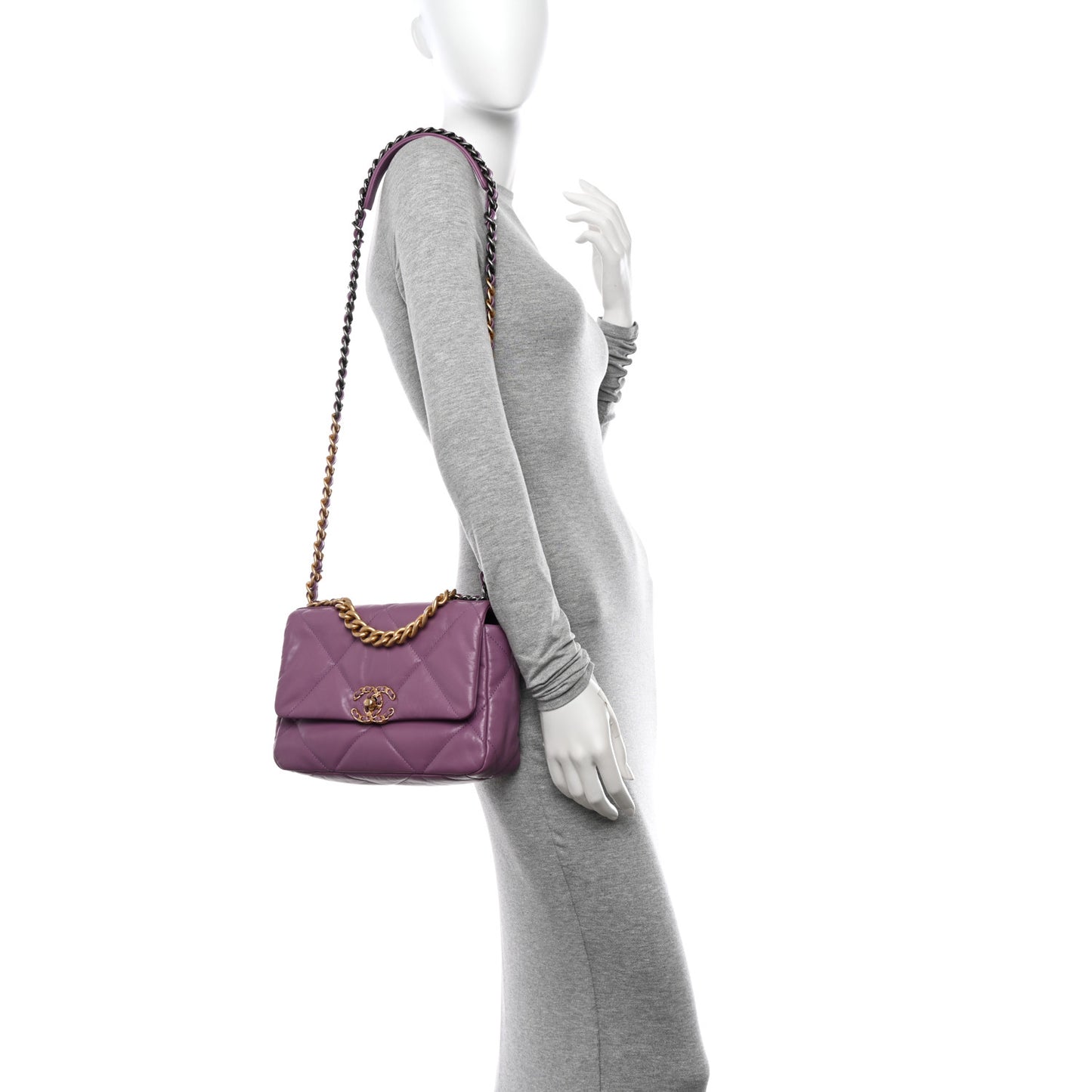 Goatskin Quilted Medium Chanel 19 Flap Purple