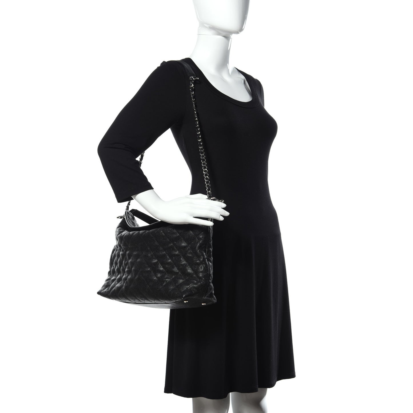 Caviar Quilted French Riviera Hobo Black
