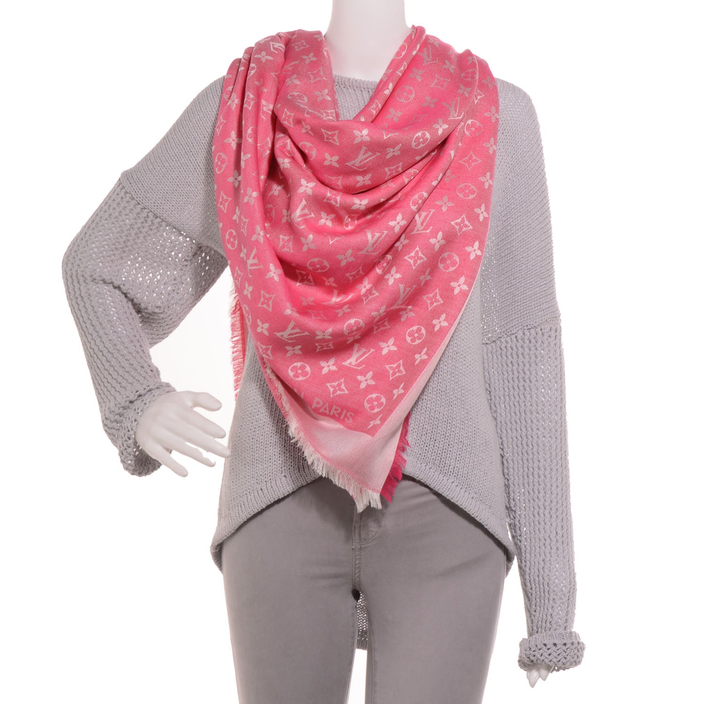 Silk Wool Monogram Denim Shawl Pivoine