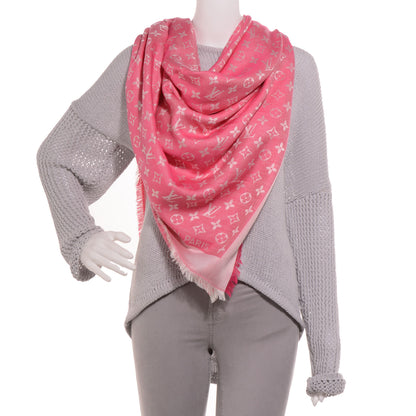 Louis Vuitton Silk Wool Monogram Denim Shawl Pivoine 2 of 5
