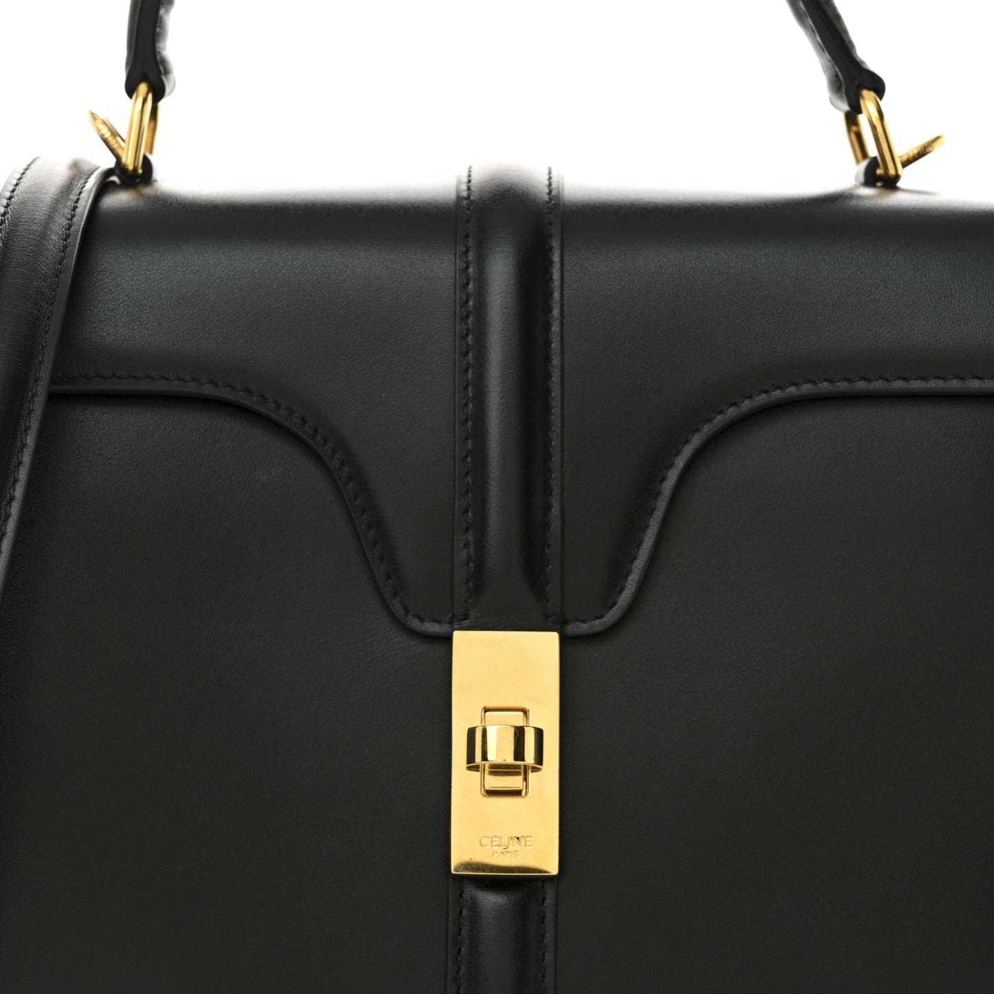 Satinated Calfskin Small 16 Top Handle Bag Black