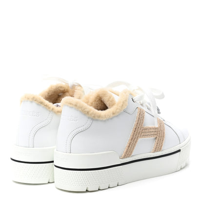 Hermes Calfskin Wool Dare Sneakers 36 White Ecru 4 of 7
