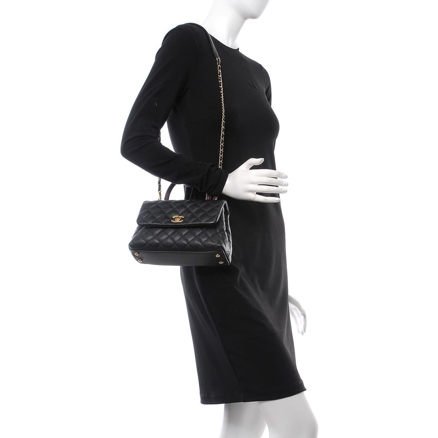 Caviar Lizard Quilted Mini Coco Handle Flap Black