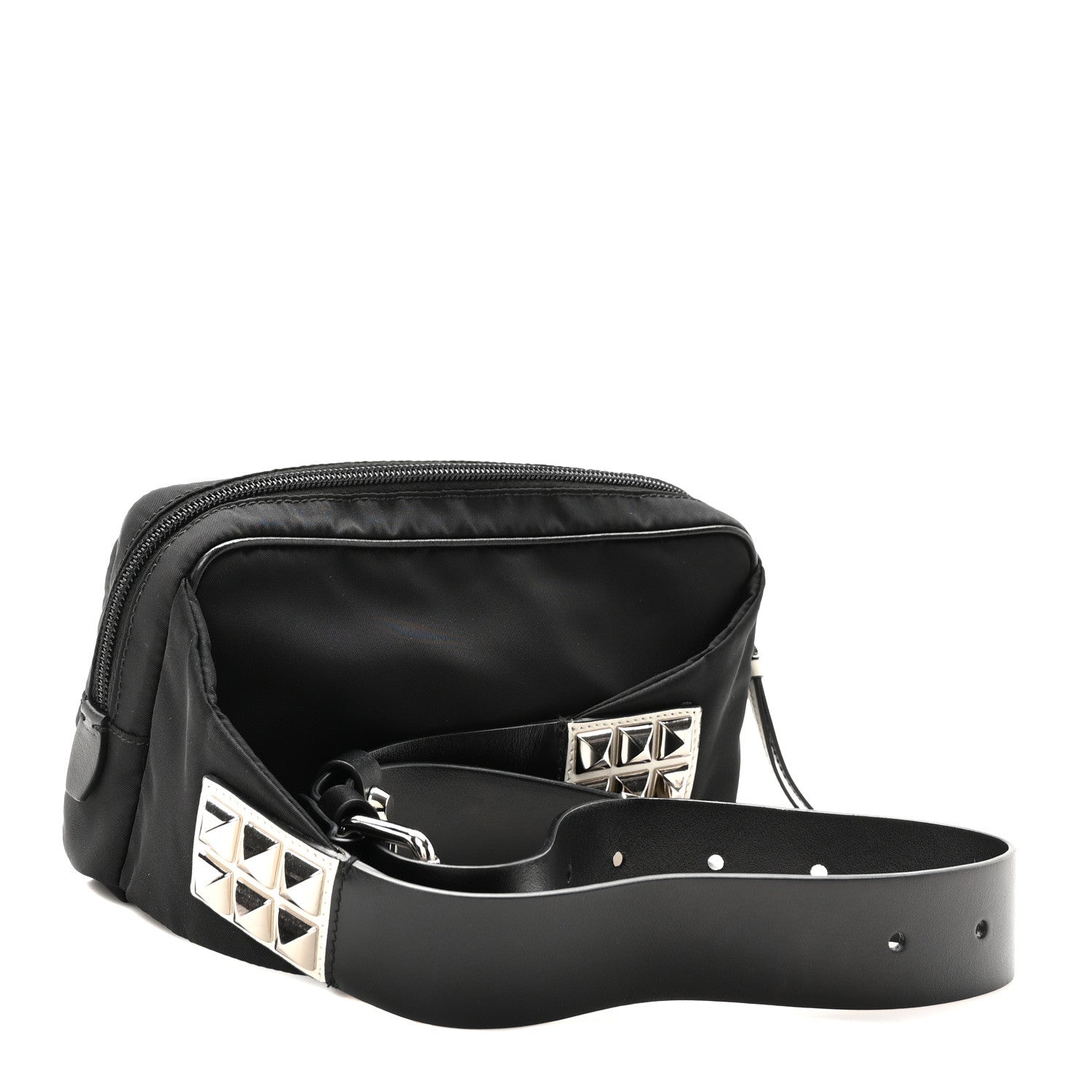 Prada Tessuto Nylon Studded Belt Bag Black White 3 of 10