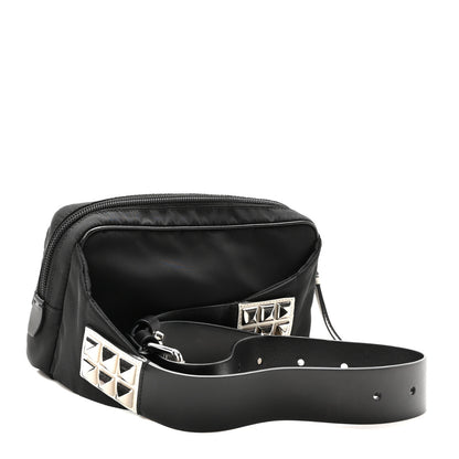 Prada Tessuto Nylon Studded Belt Bag Black White 3 of 10