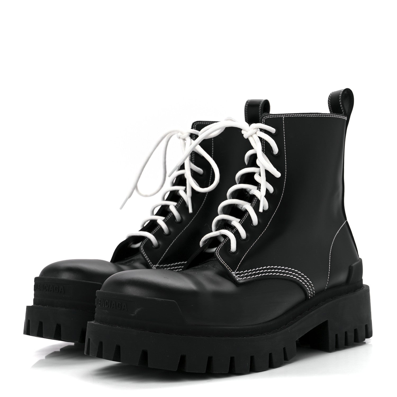 Balenciaga Calfskin Womens Strike 20mm Lace Up Boots 39 Black 3 of 9