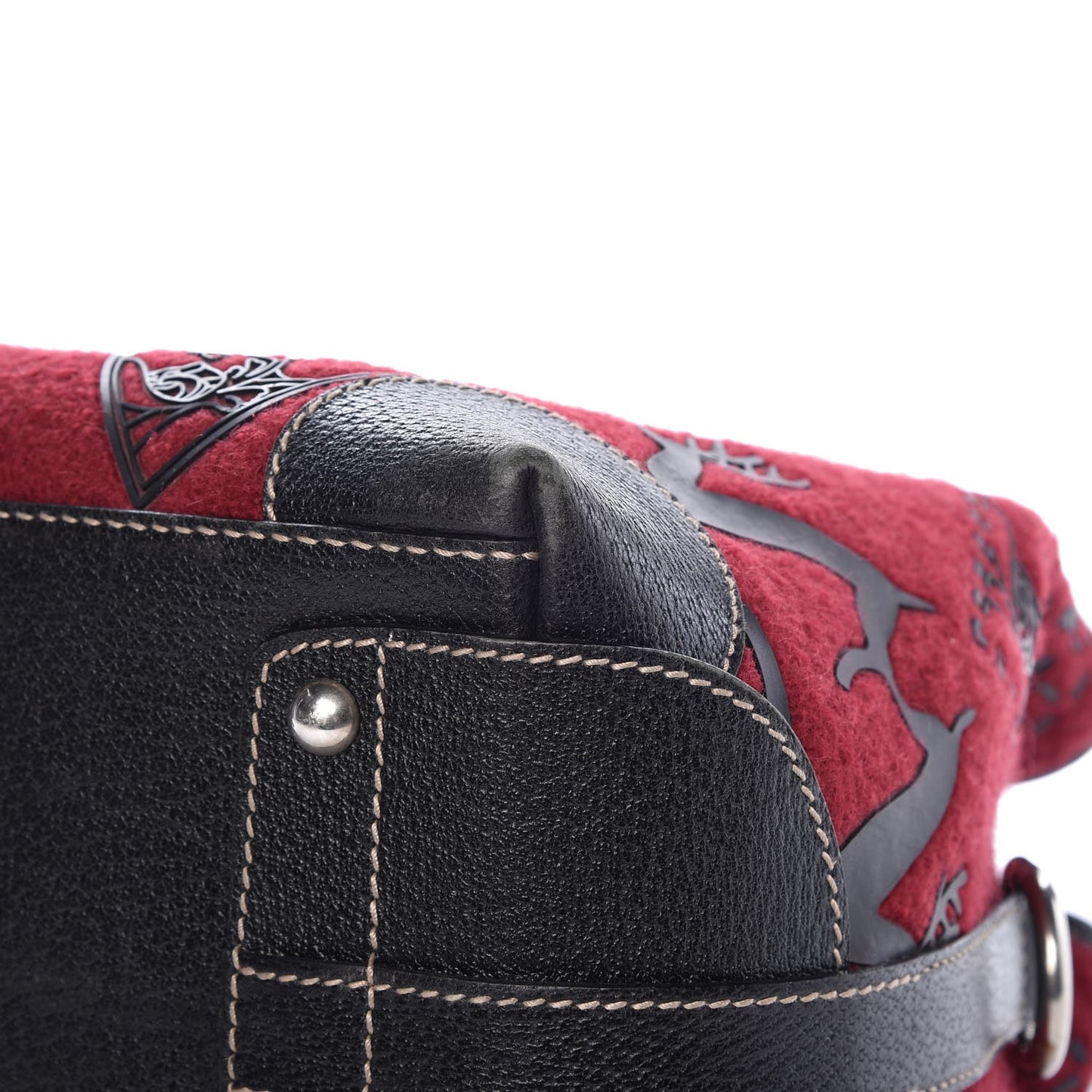 Wool Crest Embossed Tote Red Black