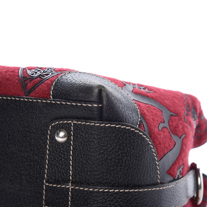 Gucci Wool Crest Embossed Tote Red Black 9 of 13