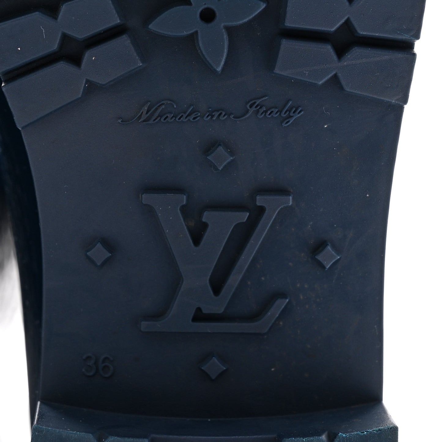 Rubber Embossed Monogram Splash Rain Boots 36 Blue