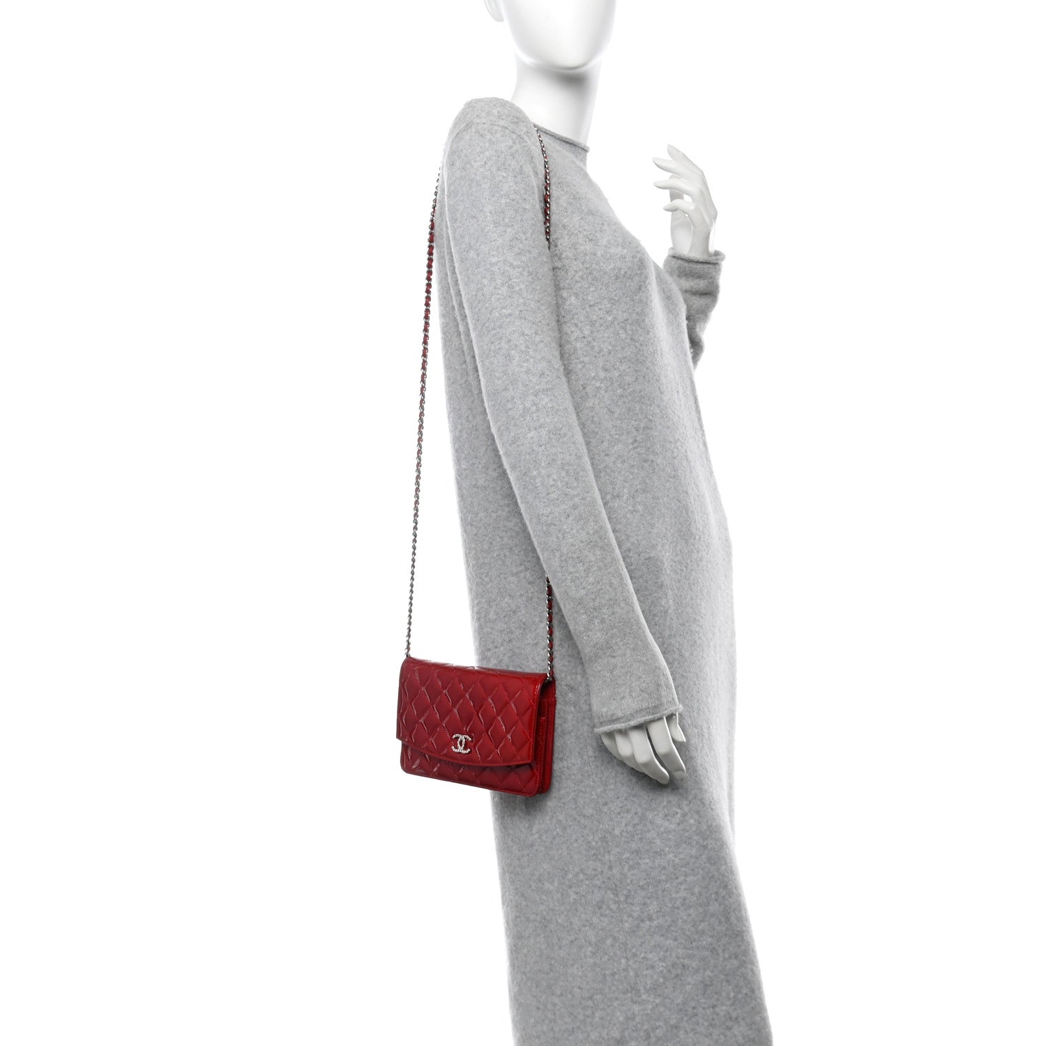 Chanel Patent Quilted Brilliant Wallet On Chain WOC Red 2 of 12