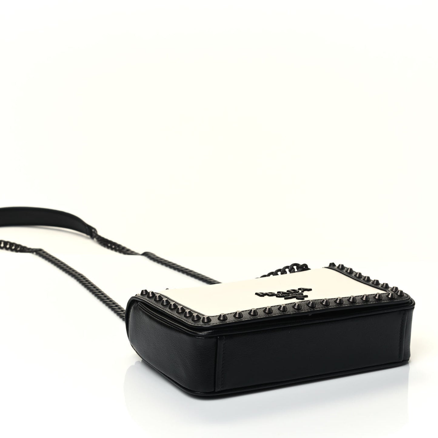 Glace Calfskin Studded Crossbody White Black