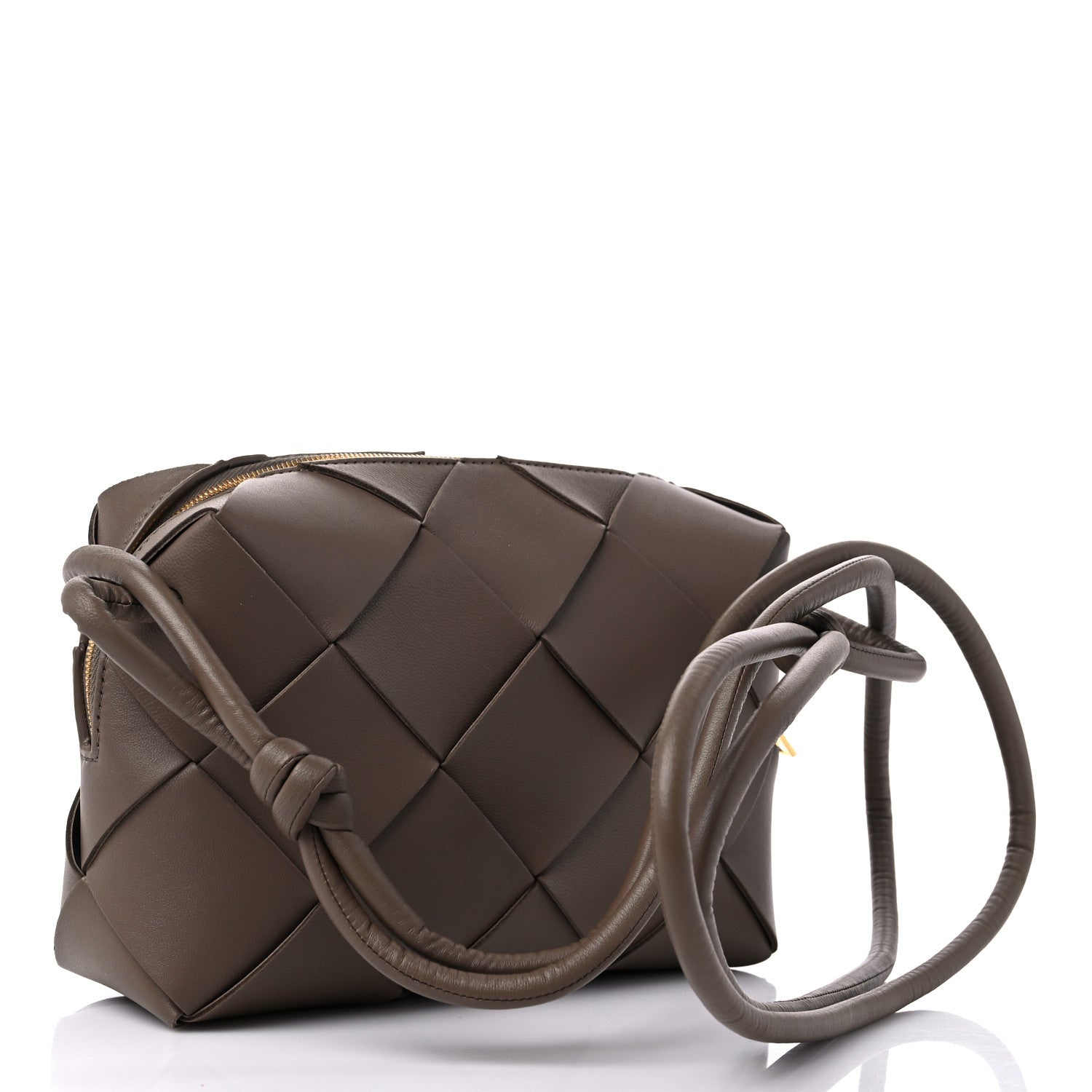Bottega Veneta Lambskin Maxi Intrecciato Small Cassette Camera Bag Taupe Grey 3 of 8