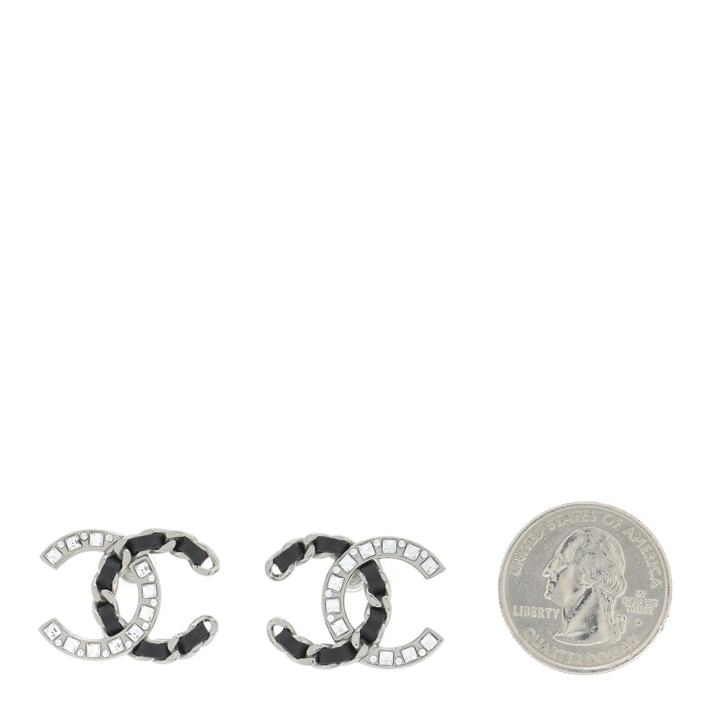 Crystal Baguette Lambskin Large CC Earrings Silver Black