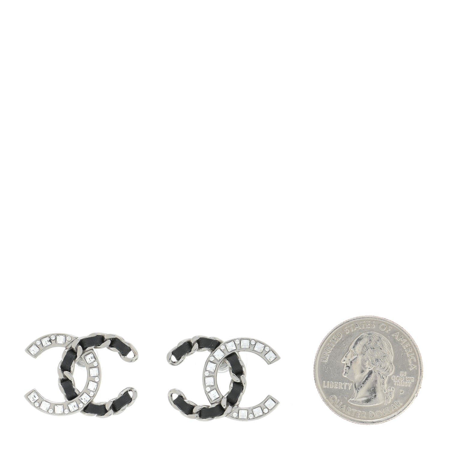 Chanel Crystal Baguette Lambskin Large CC Earrings Silver Black 2 of 5