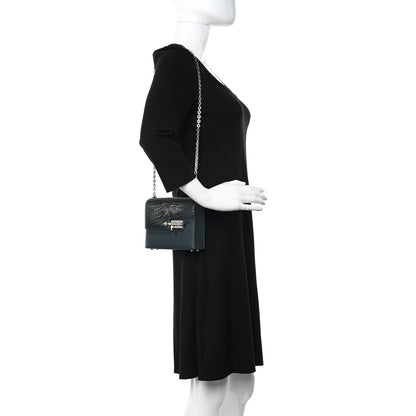 Hermes Epsom Shiny Alligator Lizard Chevre Mini Verrou Chaine Bag Vert Cypress Black 2 of 12
