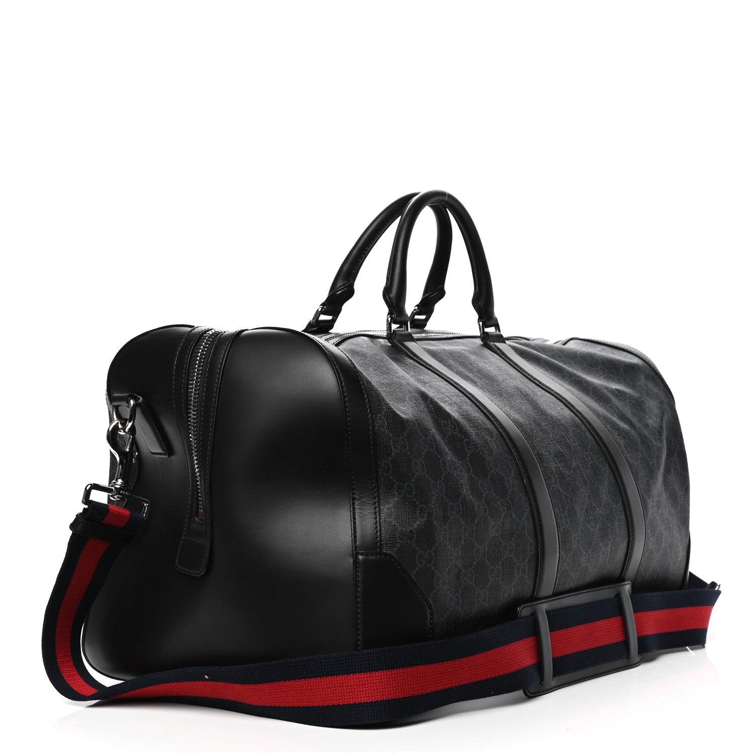 Gucci Soft GG Supreme Monogram Appia Calfskin Web Large Carry On Duffle Bag Black Grey 2 of 6