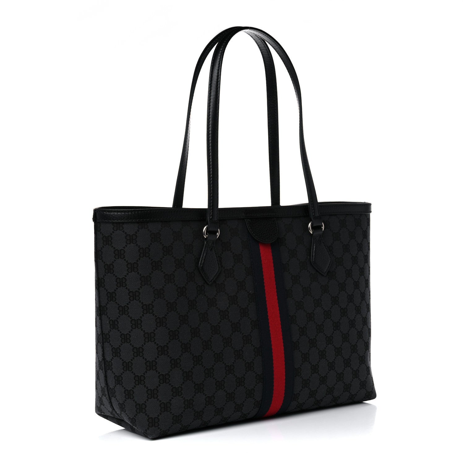 Gucci X BALENCIAGA BB Monogram Web Graffiti Medium Ophidia Shopping Tote Black 2 of 11