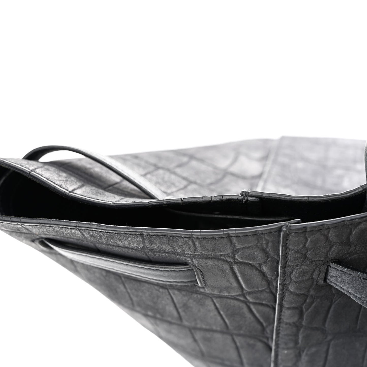 Nubuck Crocodile Embossed Medium Belt Cabas Phantom Navy Blue