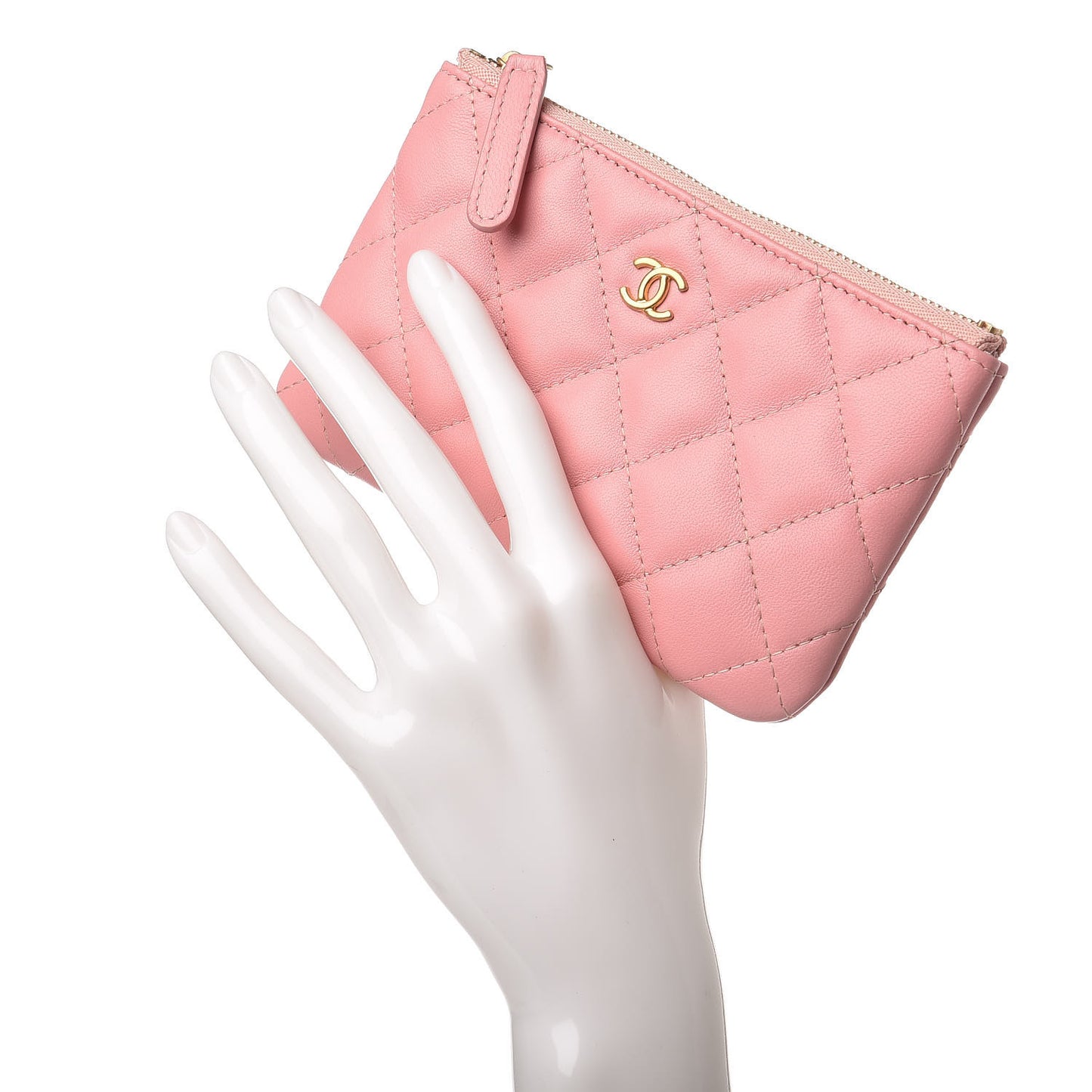 Lambskin Quilted Small Cosmetic Case Pink