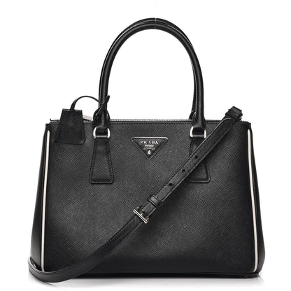 Prada Saffiano Small Galleria Double Zip Tote Black Talco 1 of 12