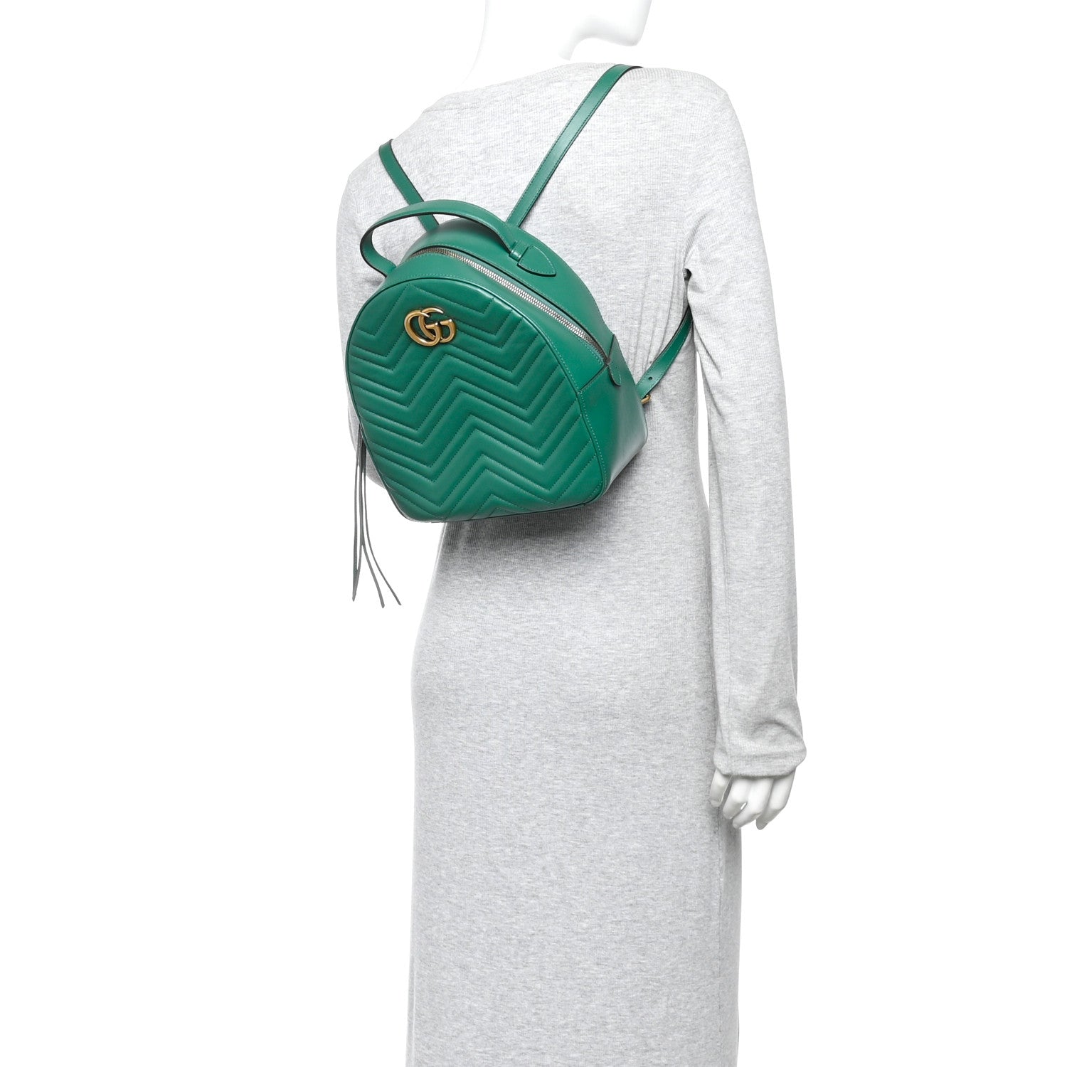 Gucci Calfskin Matelasse GG Marmont Dome Backpack Emerald Green 2 of 11