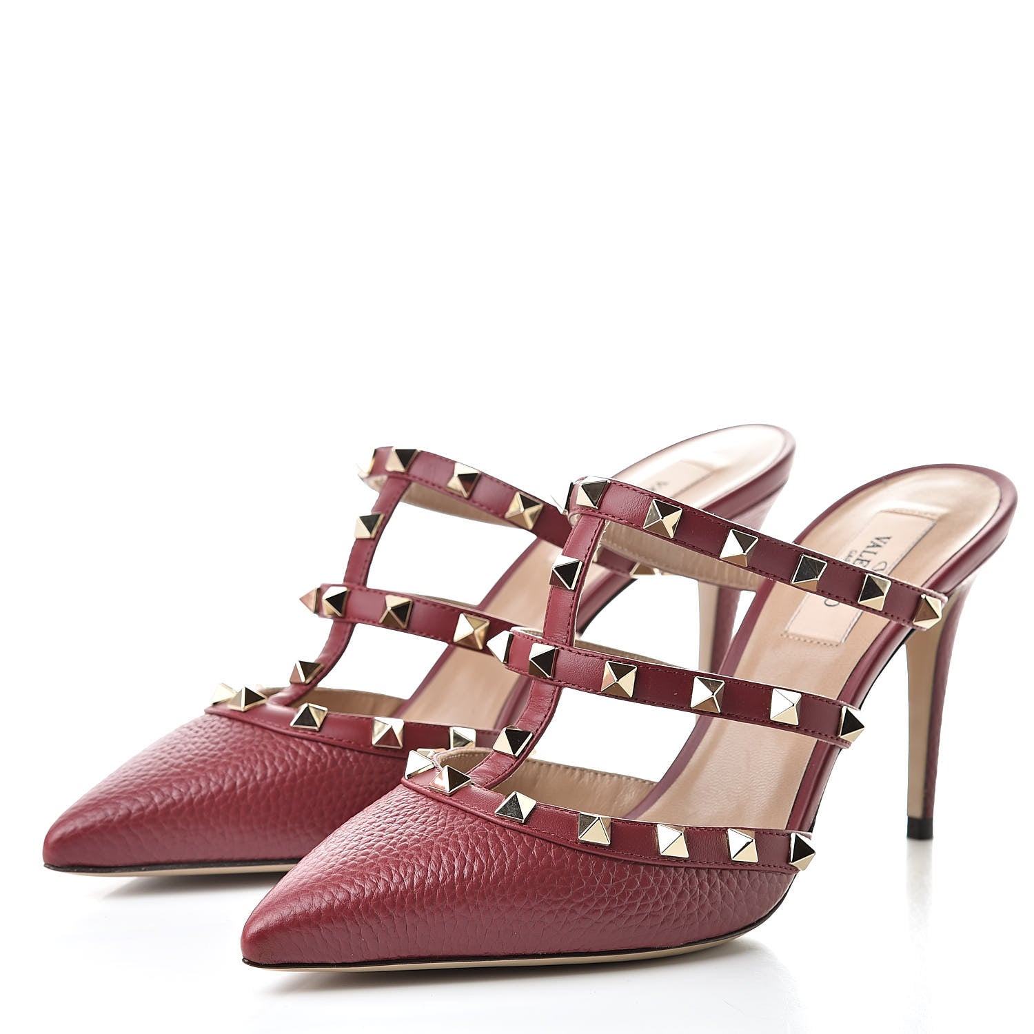 Valentino Garavani Pebbled Calfskin Rockstud 90mm Cage Mules 38.5 Rubino 3 of 8