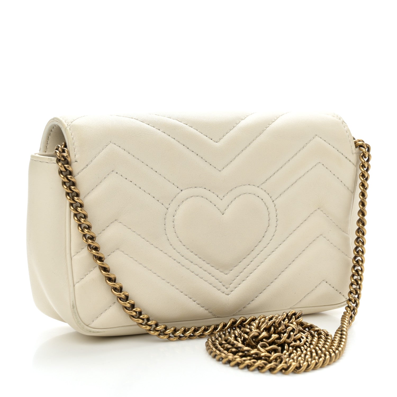 Gucci Calfskin Matelasse Super Mini GG Marmont Shoulder Bag White 3 of 11