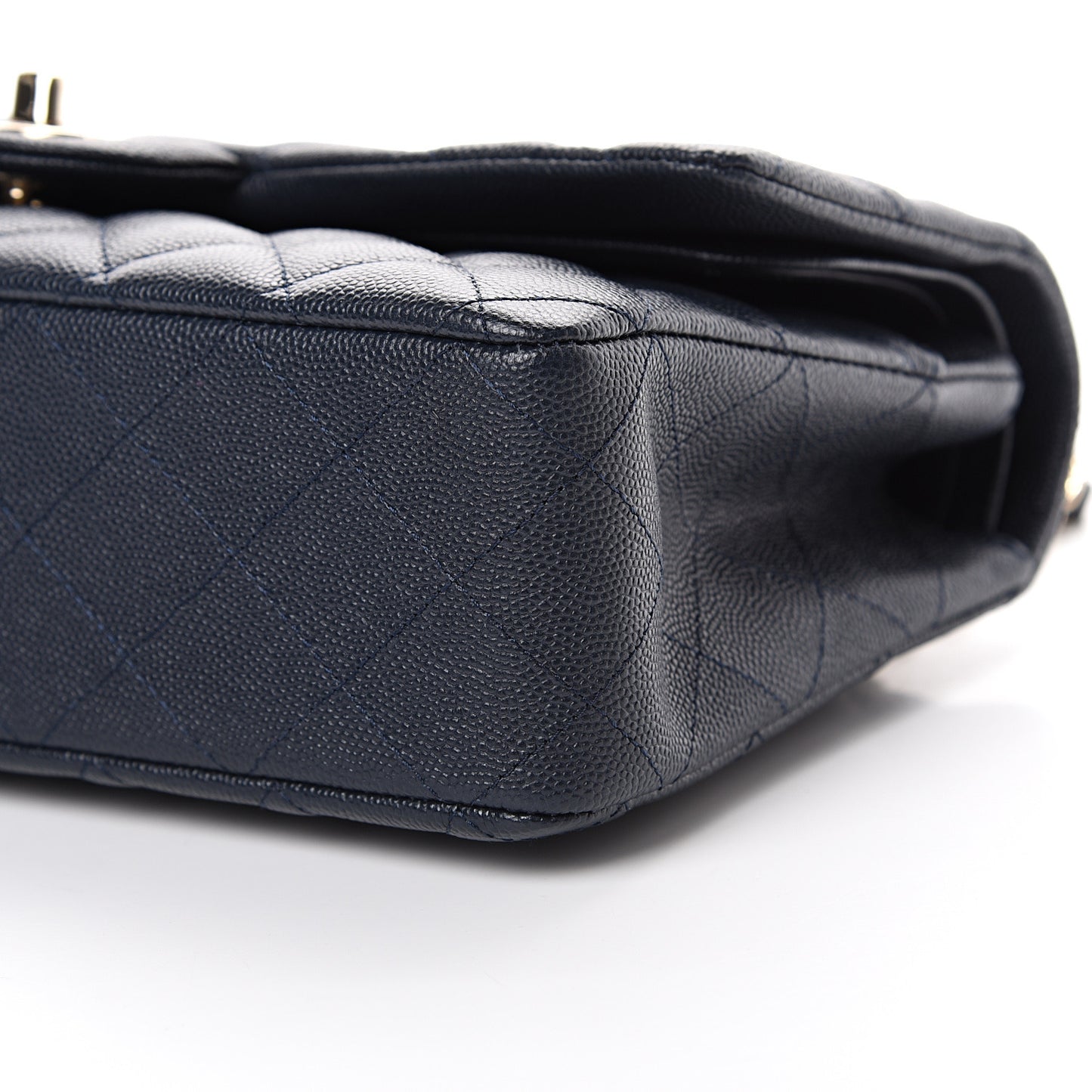 Caviar Quilted Medium Double Flap Dark Blue