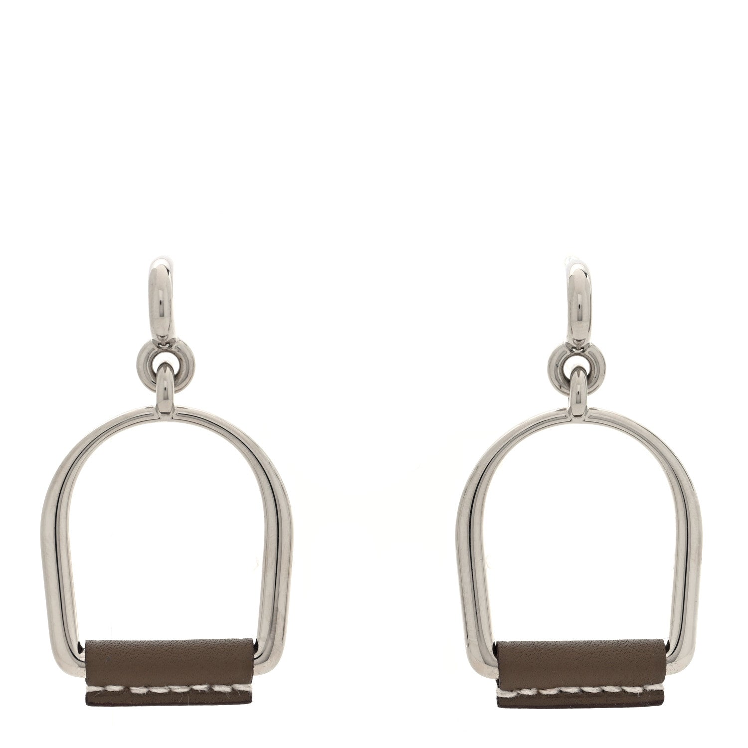 Hermes Palladium Swift Small Heritage Equestre Etrier Earrings Etoupe 1 of 5