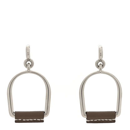 Hermes Palladium Swift Small Heritage Equestre Etrier Earrings Etoupe 1 of 5