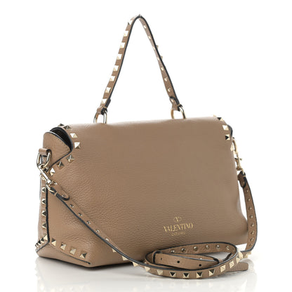 Valentino Garavani Pebbled Calfskin Rockstud Single Handle Flap Bag Beige 3 of 13