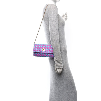 Versace Tweed Quilted Medusa Wallet on Chain Crossbody Pink Blue 2 of 9