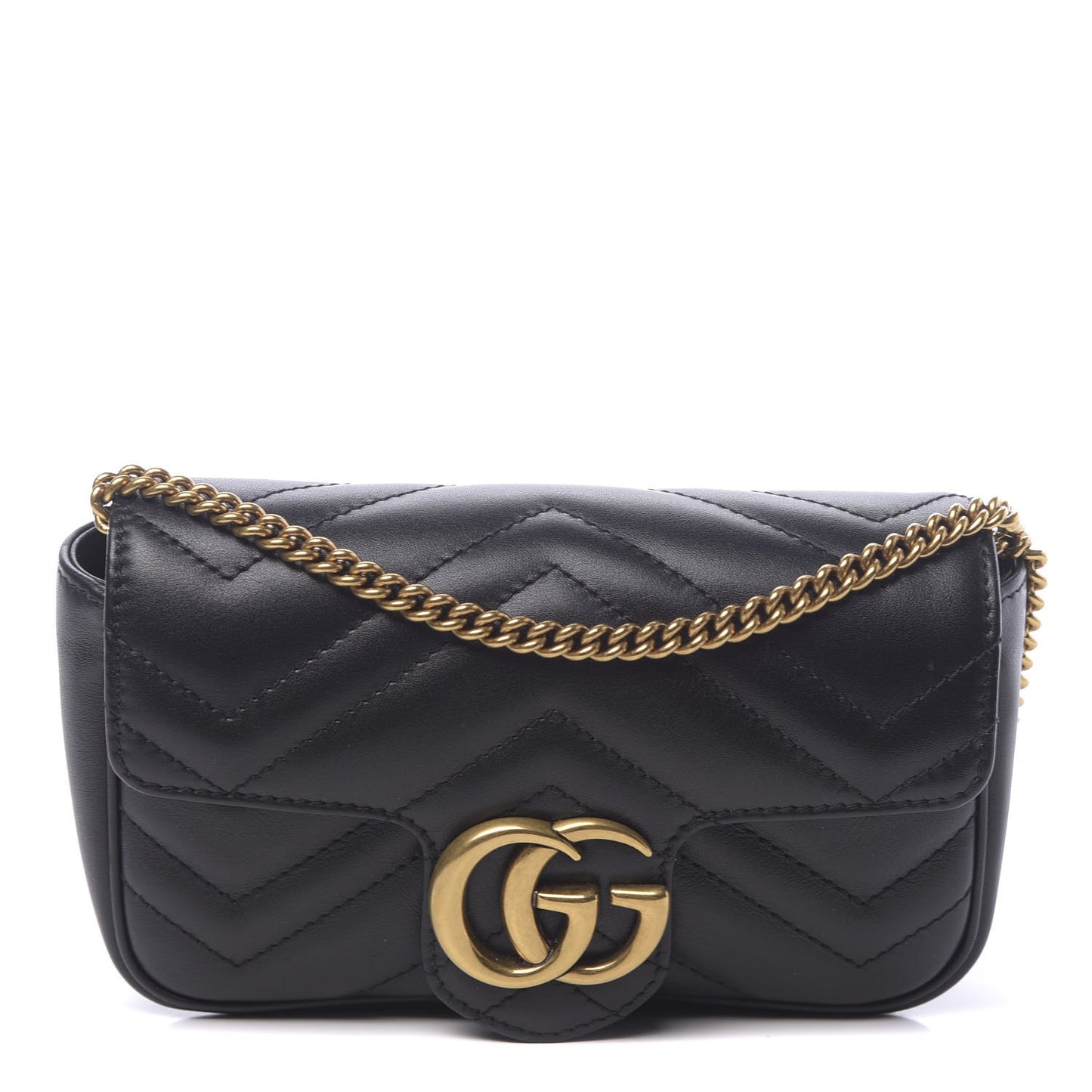 Calfskin Matelasse Super Mini GG Marmont Shoulder Bag Black