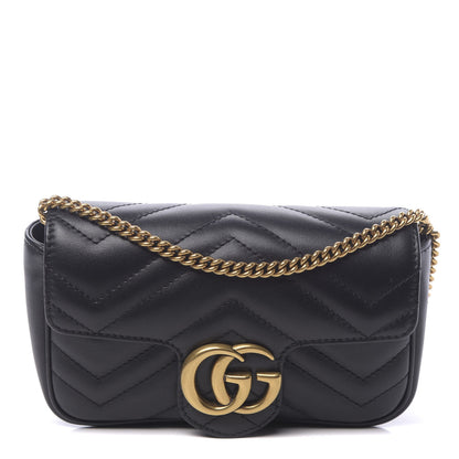 Gucci Calfskin Matelasse Super Mini GG Marmont Shoulder Bag Black 1 of 11