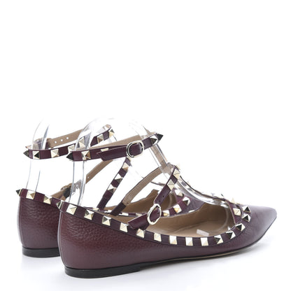 Valentino Garavani Pebbled Calfskin Rockstud Cage Ballerina Flats 38 Rubin 4 of 12