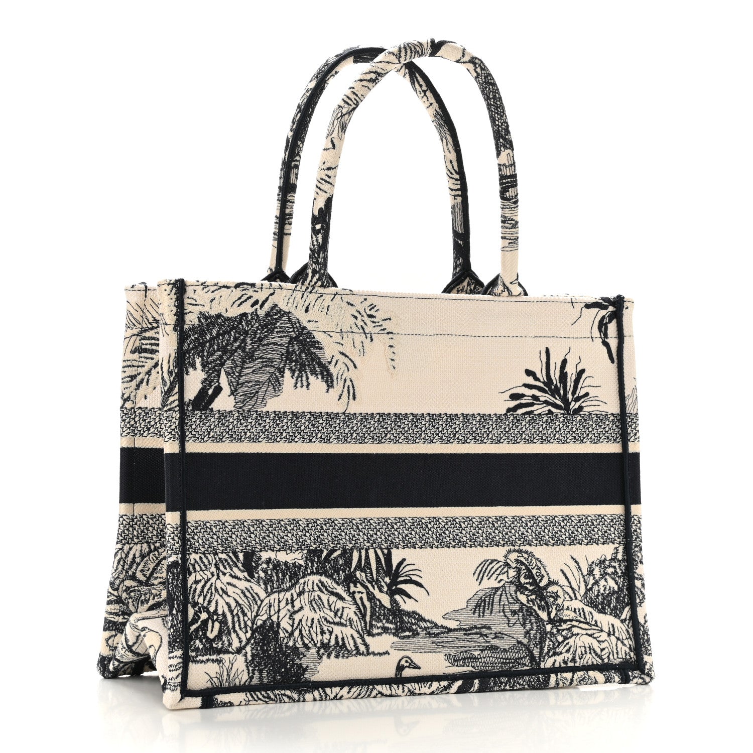 Christian Dior Canvas Embroidered Medium Palms Toile De Jouy Book Tote Blue 3 of 10
