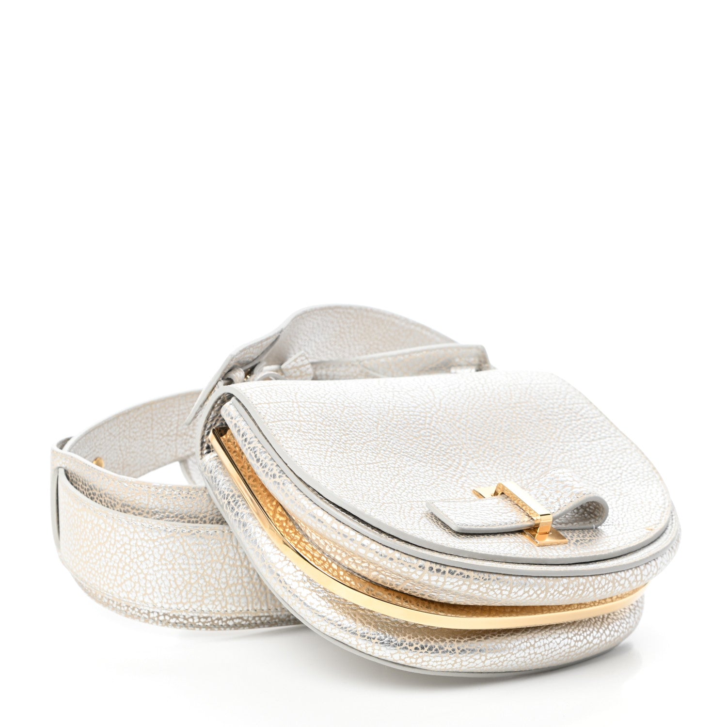 Delvaux Metallic Crispy Calfskin Mini Le Mutin Saddle Bag Antique Silver 4 of 9