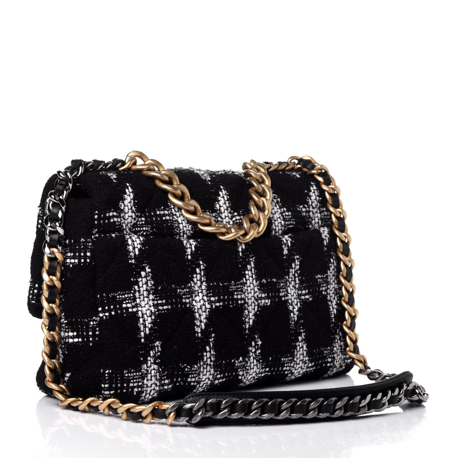 Chanel Tweed Quilted Large Chanel 19 Flap Black White 2 of 11