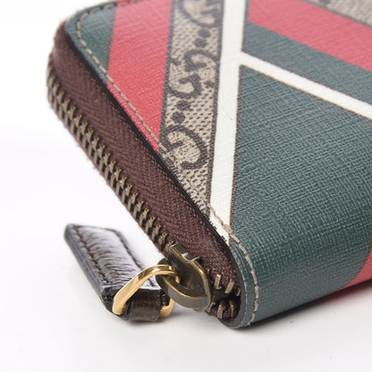 Gucci GG Supreme Monogram Chevron Zip Around Card Case Wallet Beige Green Red New Acero 7 of 9