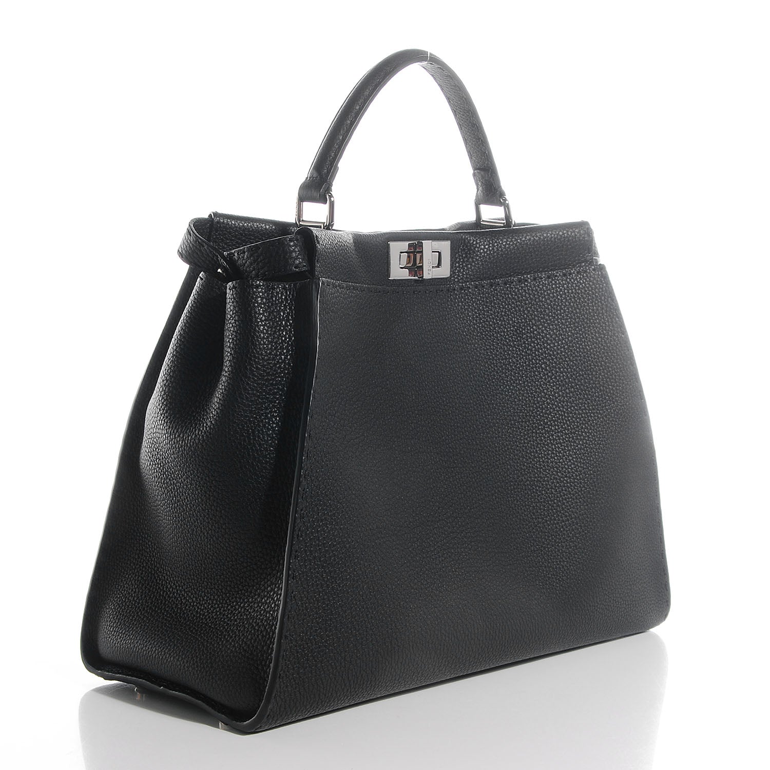 Fendi Cuoio Romano Selleria Bi-Color Large Peekaboo Iconic Satchel Black Mou 4 of 21
