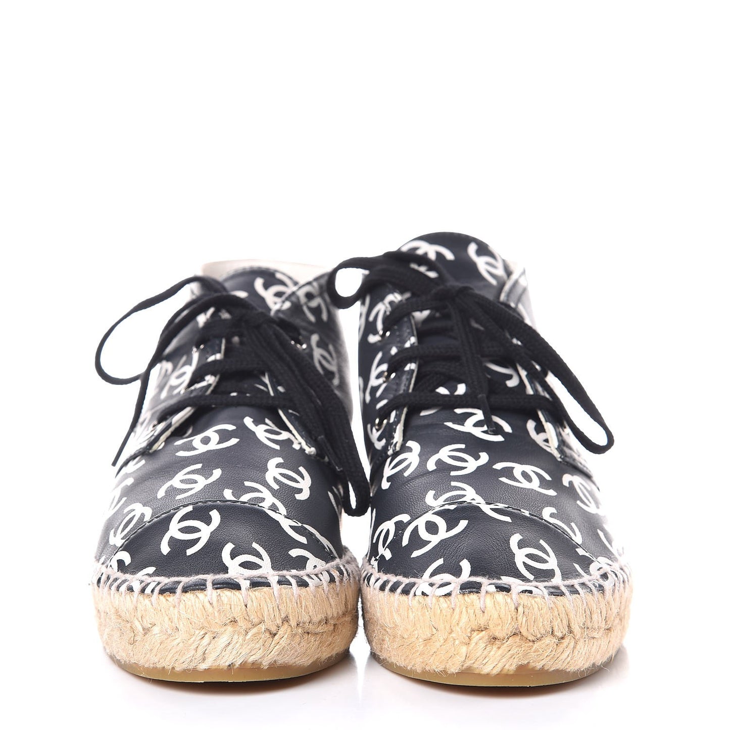 Lambskin Printed CC Lace Up Espadrilles 35 Black White